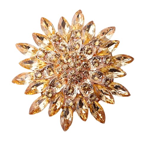 Image of WCRAZYE Sunflower Brooch Pins for Women Sparkly Big Premium Rhinestone Crystal Red Flower Bouquets Lapels Brooch Elegant Clothing Skirt Hat Bag Accessories for Teen Girls