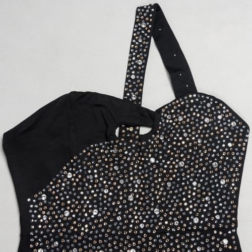 Image of PORRCEY Women's Sexy Elegant Rhinestone Bodycon Dress Hot Drilling Clubwear