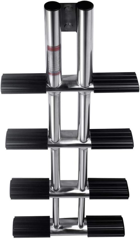 Hoffen Escalera de buceo de 4 escalones, acero inoxidable, telescópica, resistente, plata, capacidad de 600 libras, 35 pulgadas de altura, 13.75