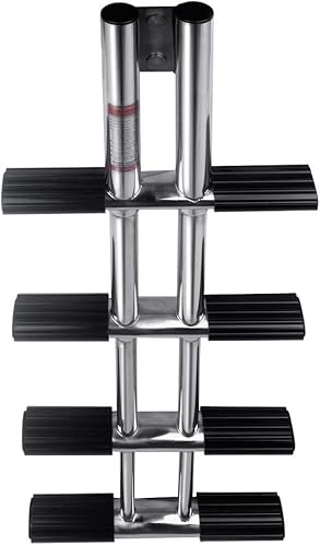 Hoffen Escalera de buceo de 4 escalones, acero inoxidable, telescópica, resistente, plata, capacidad de 600 libras, 35 pulgadas de altura, 13.75