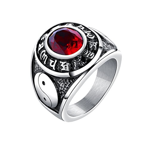 UMtrade Cristal Acero Inoxidable Yin Yang Tai Chi Taoísta Filosofía Anillos Hombres Negro Plata Rojo Cover