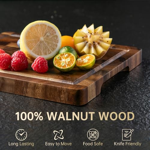 Image of THETCHRY Walnut Wood Cutting Board for Kitchen, Small Chopping Board Portable, Compact Size for Daily Prep Stable Use, 9 inchx6 inchx0.8 inch