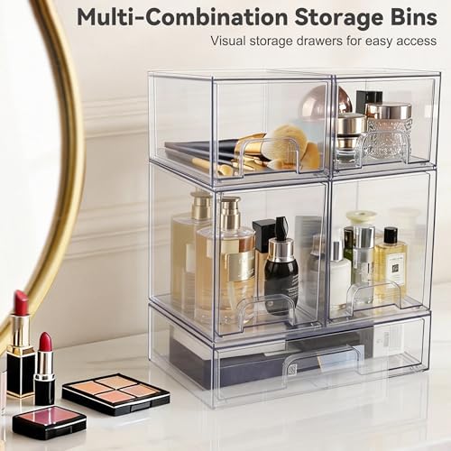 Hvygss-Clear-Stackable-Storage-Drawers-Countertop-Bottle-Organizer-5-Pack-Pull-Out-Drawers-Waterproof-Dustproof-Bpa-Free-Space-Saving-For-Vanity-Bathroom-Kitchen-Cabinet-Pantry