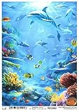 Josys Bastelmärchen Reispapier A4 Strohseide Decoupage unter Wasser Fische Delfin RE2992