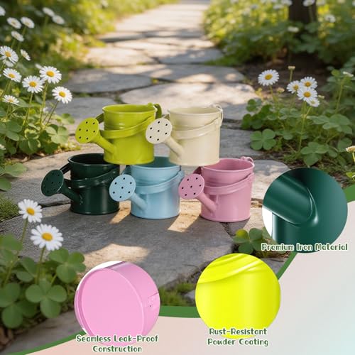 Image of DOITOOL Kids Metal Watering Can for Gardening, 5Pcs Small Iron Watering Can Garden Watering Bucket for Gardening Plants Flowers (Mixed Color)
