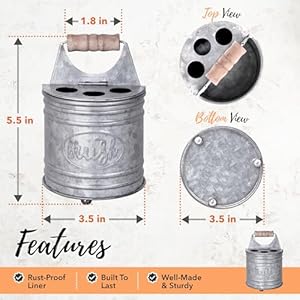 Autumn Alley Farmhouse Toothbrush Holders for Bathrooms Rustic Galvanized Tooth Brush Holder Farmhouse Bathroom Accessories Country Decor Toothpaste Electric Toothbrush Compartment Grey