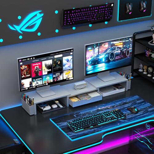 Image of gianotter Dual Monitor Stand Riser With Drawer and 2 Pen Holders