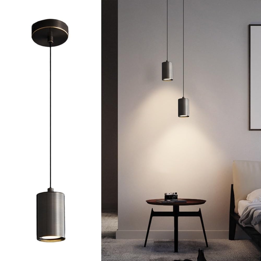 Lampa wisząca Mini Long Tube, mosiężny downlight, lampka wisząca przy łóżku, gniazdo GU10, nowoczesne minimalistyczne lampy sufitowe do salonu, jadalni, wyspy kuchennej(Black)
