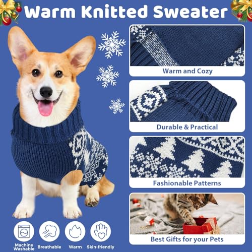 Image of Christmas Dog Sweaters for Small Medium Large Dogs and Cats,Pet Soft Warm Holiday Outfit Girl & Boy,Pup Winter Clothes Turtleneck Double Knitting Collar for Outdoors Playing (Blue,X-Large)