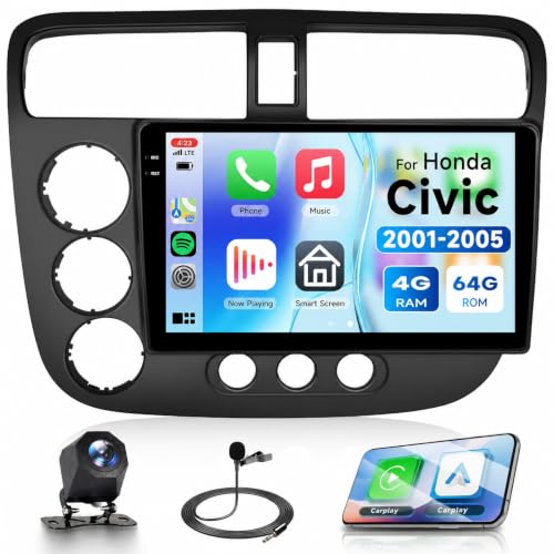 Image of [Android 15 /4G+64G] for Honda Civic 2001-2005 Android 15.0 Car Radio Stereo with Wireless Carplay /Android Auto 9 inch in-Cell Touchscreen 5Ghz-WiFi GPS Navigation Backup Camera EQ Bluetooth FM /RDS SWC