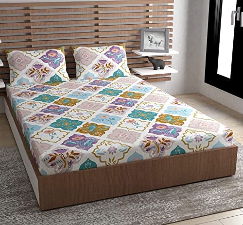 Image of Super Soft All Round (Elastic Fitted) Single Bed Bedsheet with 1 Pillow Cover- 4 Feet x 6 Feet - 48 Inches x 72 Inches x 6 Inches-Single