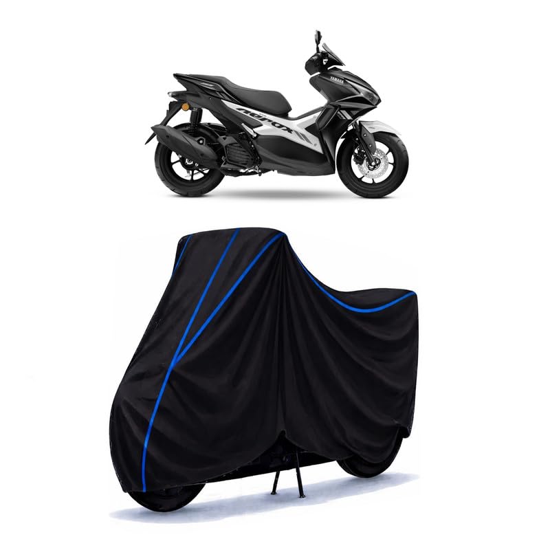 Image of Scooty Cover Water Resistant for Aerox | Universal Scooter & Bike Cover | Heavy Duty UV Protection | Dust, Rain & Scratch Protection | Elastic Fit All Weather Indoor Outdoor | Black with Blue Piping