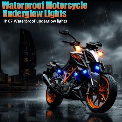 Image of 12 Pod Motorcycle RGB Led Light Kit - Neon Lights Underglow Kit with Brake Light for Harley Honda Kawasaki Suzuki Indian - 12V Waterproof Multi-Color Under Glow Lights with RF Remote
