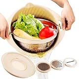 4-in-1 Colander with Mixing Bowl Set Kitchen Strainers, SIWRIOM Food Strainers and Colanders with Vegetable Slicer, Rotatable Washing Strainer Basket, Salad Spinner, Colander for Pasta and Rice