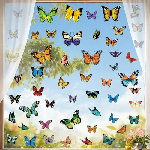 Image of 79PCS Colorful Butterfly Window Clings, Butterfly Decorations, Double Sided Window Decals to Prevent Bird Strikes, Multi Patterns Colors Butters Stickers for Home Decor Glass Door