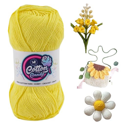 Image of NESTNHAVEN Cotton Candy 100% Cotton Yarn - (100g, 185 Meters) - Luxury Yarn for Crochet, Amigurumi, Embroidery, Toys, Garments, Flowers and Hobby, Projects. (Light Yellow) | (400 Gm)