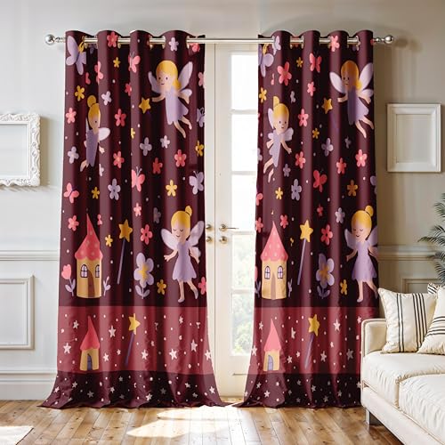 Image of Ultimate Trends Light Filtering Kids Curtain | Fairy, Dragon Castle, Safari & Jungle Animal Prints | for Kids Room Doors and Window | 8 FEET Pack of 1 |Mulberry Dream