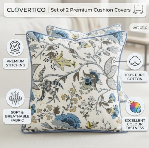 Image of Handmade Throw /Pillow Cushion Cover : 100% Cotton Fabric : High Thread Count : Set of 5