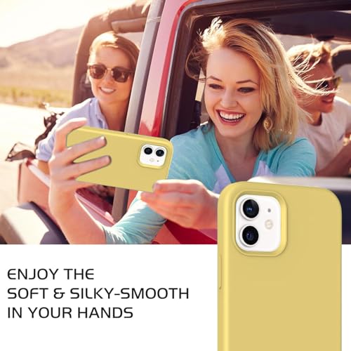 Image of DIZORO Microfiber Candy Case Compatible for iPhone 12 / iPhone 12 Pro 6.1 inch, Shockproof Slim Back Cover Liquid Silicone Case- Yellow