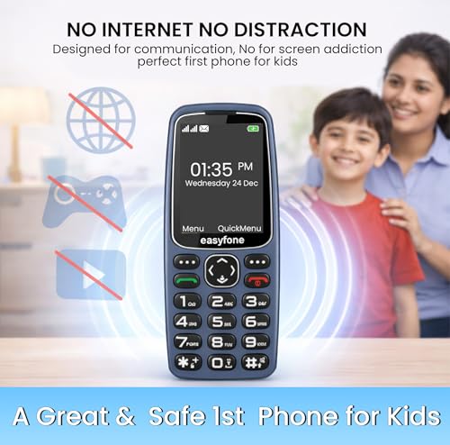 Image of Easyfone Marvel+ 2.4 inch Safety Mobile Phone for Kids | Get Calls from Known Contacts only I No Internet | Dedicated SOS Emergency Button I Photo Speed dial I Customisable menu I 2 yr Warranty.