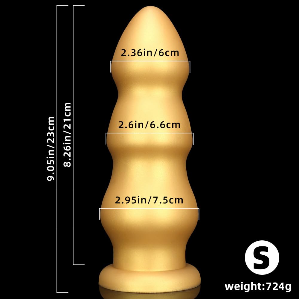 Gienocy Gold Silicone XX Huge Dildo Analdildo with Thick Anal Beads Butt Plug Dildos Vaginal Prostate Massage Stimulation Sex Toys with Strong Suction Cup for Female Male Gay Advanced Player (L): S