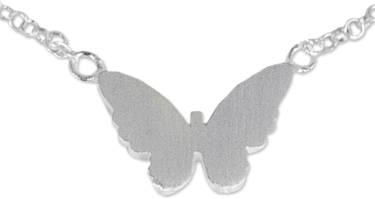 NOVICA Artisan Handmade Sterling Silver Anklet Thai Artisan Crafted Butterfly Theme Charm Thailand Animal Themed [9.75 in L 2 mm W Medallion 0.4 in L x 0.5 in W] ' Butterfly Silhouette'