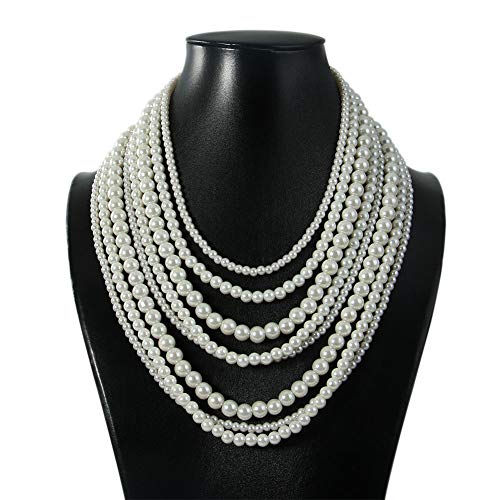 Kalse 8 Layers Strand Simulated Pearl Strand Bib Pendant Choker Chain Necklace4