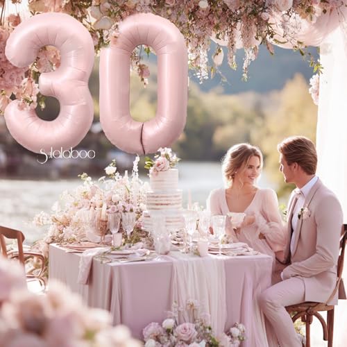 Image of 40 Inch Light Pink Number 30 Balloon 0-9 30th Foil Big Giant | Digital for Birthday Anniversary Graduation Decorations