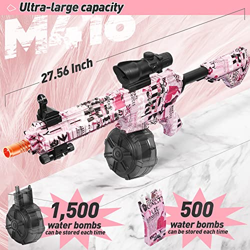 Large Electric Gel Ball Blaster With Drum, Splatter Blaster For Orby With 40000 Water Gel Beads, Double Shooting Modes, For Outdoor Activities, Ages 12+, Pink. #TOP4