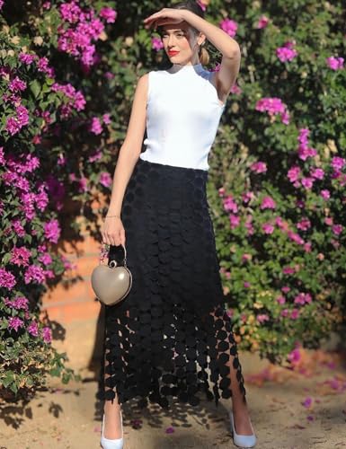 Kissonic Womens Long Fringe Maxi Skirt Summer Hollow Out Boho Elastic High Waist Skirt2