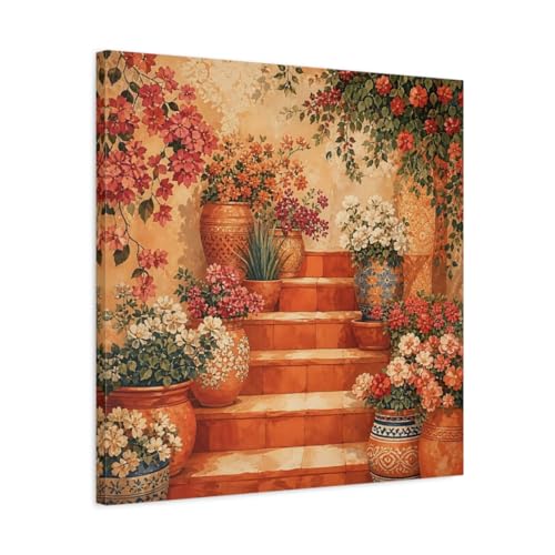 Toile carrée pots de fleurs pour habiller un grand mur de salon