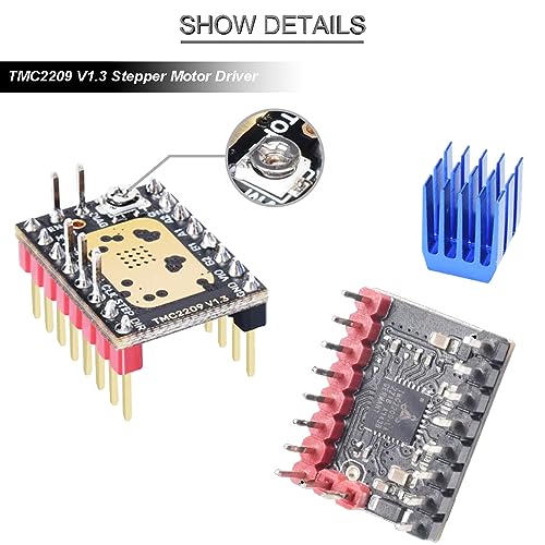 Youmile 6 Stück TMC2209 V1.3 Schrittmotor-Treibermodul 2,8 A Spitzentreiber mit Kühlkörper-Schraubendreher für SKR 3/SKR 2/Octopus V1.1/SKR V1.4 Turbo/SKR V1.3 3D-Drucker-Motherboards