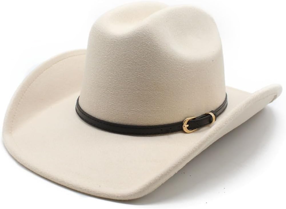 Western Cowboy Hat, Tan Felt with Leather Band, Wide Brim Classic Style