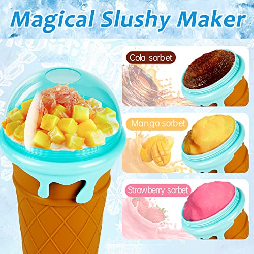 Slushy Maker, Apritsce 500 ml Slush Becher, Silikon Squeeze Slushy Becher mit 2 in 1 Strohhalm und Löffel, Slush Eis Becher für DIY Homemade Milk Shake Ice Cream, Kaffee – Bild 4