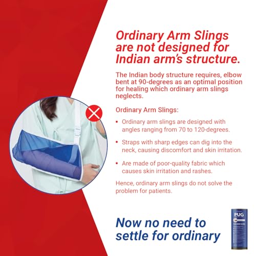 Image of PUG Arm Sling, Designed for compliance at 90 degrees for optimal recovery, With Airmesh Technology, Double and elongated pad cushion for extra care, Ergonomically designed for Indian Arm, With additional pouch to carry mobile