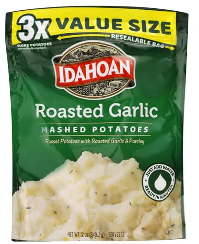 Idahoan Roasted Garlic Value Size Mashed Potatoes, Naturally Gluten-Free, 100% Real Idaho potatoes, No Artificial Flavors or Dyes, 12 oz