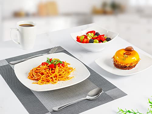 Zulay (16 Piece) Square Dinnerware Sets -Premium Quality Porcelain Plates Set & Dishes Set - Service For 4 Dishware Sets With 4 Plates, 4 Side Plate, 4 Soup Bowl, 4 Square Mug & 2 Silver Sponges #TOP4