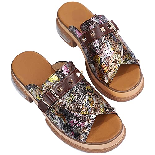 Femmes Slip-on Compensé Chaussure été, Sandales à Talons Epais Cloutés Summer Fish Mouth, Élégant Pantoufle à Plateau Chaussures de Plage (Color : B, Size : 37 1/3) Cover
