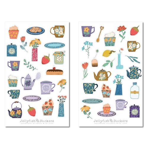 Set di adesivi colorati da cucina, libro di cucina, adesivi per libri di cucina, ricette per caffè, tè, torte, cottura a casa, fragole, muffin caffetteria