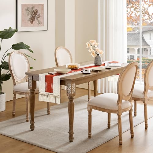 Image of ZeeMart Macrame Style Bicolor Stitching Table Runner, 14 x 36 Inch Orange /Ivory, Boho Burnt Orange Table Runners 36 Inches Long, Farmhouse Woven Home Decor