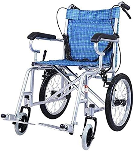 スチール製車椅子、シートベルト付きポータブルトランジット旅行用車椅子、滑り止め手動リング、子供、高齢者、障害者に最適