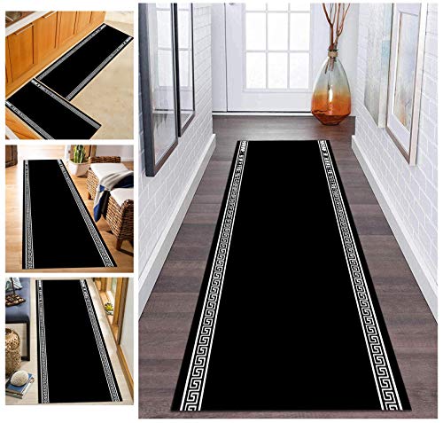 ZDYHMrj Moderne Tapis de Passage Couloir Cuisine Noir Antidérapant, Tapis Longue en Polyester Lavable pour Couloir, Salon, Largeur 60cm/ 70cm/ 80cm/ 90cm/ 100cm (Size : 60x200cm) Cover