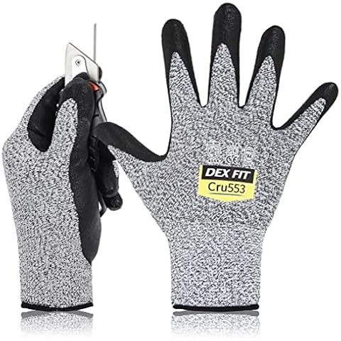 DEX FIT Level 5 Cut Resistant Gloves Cru553, 3D Comfort Stretch Fit, Power Grip, Durable Foam Nitrile, Smart Touch, Machine Washable, Thin & Lightweight, Grey 8 (M) 1 Pair Cover