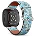 CJBROES Replacement Leather Watch Band, Compatible with Fitbit Versa 3 and Fitbit Sense of Wristband Bracelet Accessory - Floral Bird