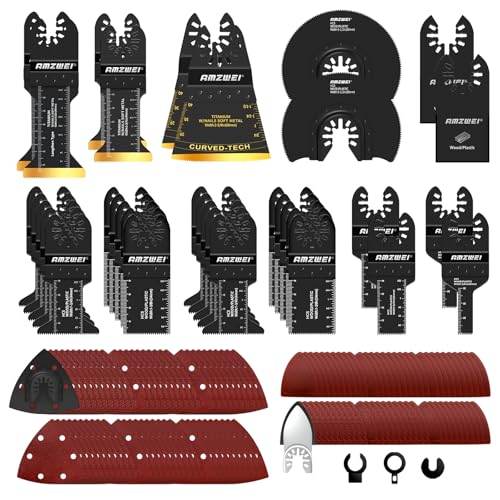 156PCS Multitool Blades Kit Titanium Oscillating Tool Blades & Sanding Pads for Wood Metal & Plastic | Quick Release Universal Fit for DeWalt Makita Bosch Milwaukee Ryobi Fein