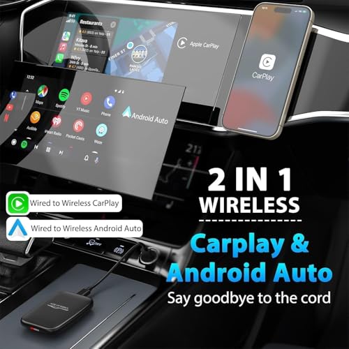 Wireless Carplay & Android Auto Wireless Adapter Built in Netflix YouTube,2 in 1 Wireless Android Auto Convert Wired to Wireless CarPlay,5GHz WiFi,TF Card,Wireless Carplay Adapter for iPhone/Android - Thumbnail 2