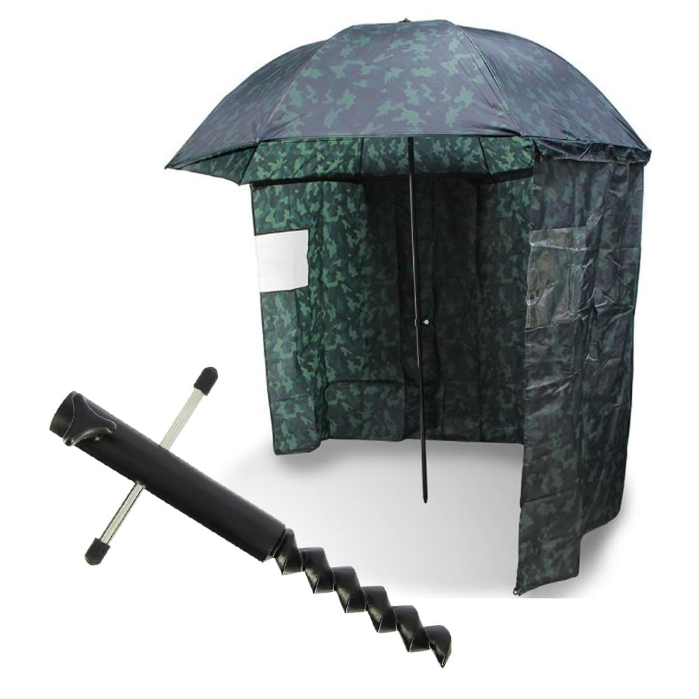 G8DS Angelschirm mit Seitenwand 200-220 cm Schirmzelt Angeln Schirmsystem mit Seitenplane Camouflage Karpfenzelt Windschutz Regenschirm
