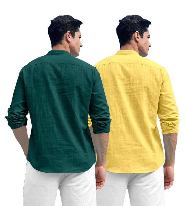 Image of ROYALSCOUT Combo of Men's Solid Cotton Blend Full Sleeve Straight Kurta Shirt (Pack of 2)