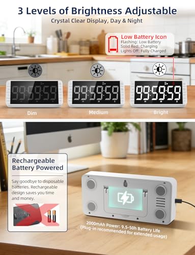 Large 7.8" Digital Timer with LED Display, Magnetic for Kitchen & Classroom - Image 5