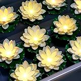 Scawim 12PCS Waterproof Floating Lotus Light, 5 Inch Floating Lily Flower Water Activated Artificial Flowers Battery Operated Warm White Light for Wedding Pool Anniversary Garden Decor
